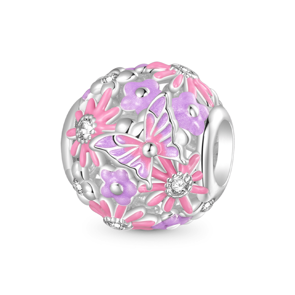 Gnoce Pink Butterfly Flower Round Charm_1