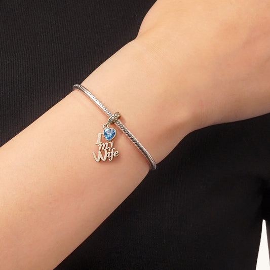 Gnoce I Love my Wife Blue Heart Pendant Dangle Charm_6