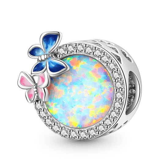 Flying Butterflies Charm Bead 925 Sterling Silver Inlaid with Natural Opal Gemstone_1