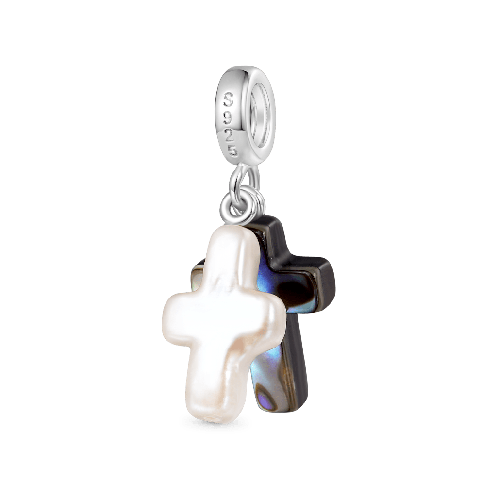 Gnoce Natural Abalone Shell Pearl Cross Pendant Dangle Charm_2
