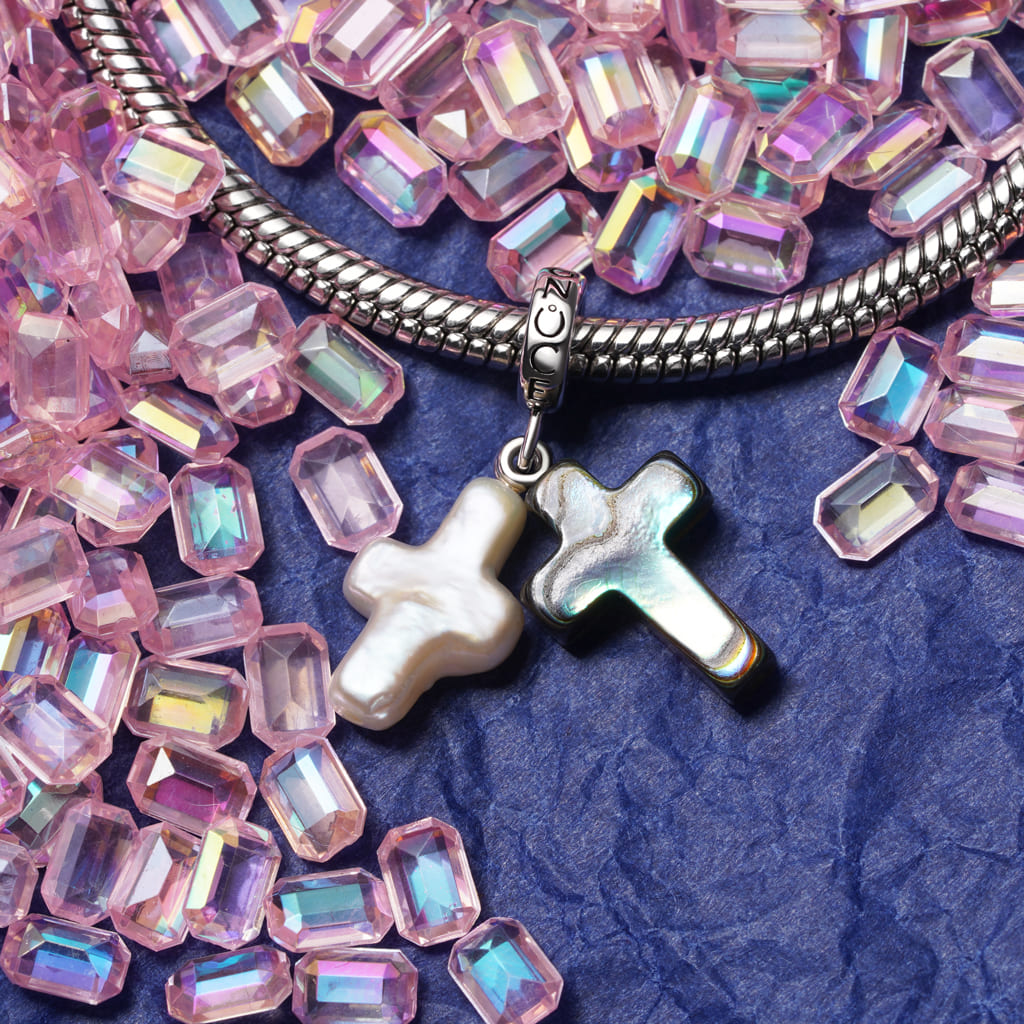 Gnoce Natural Abalone Shell Pearl Cross Pendant Dangle Charm_3