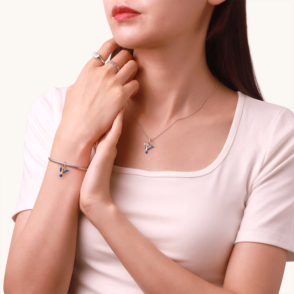 Gnoce Enamel Hummingbird Pendant Dangle Charm_4