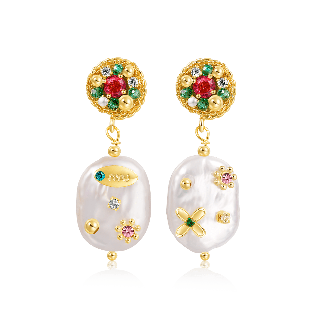 Gnoce Flower Baroque Freshwater Pearl Drop Earrings_1