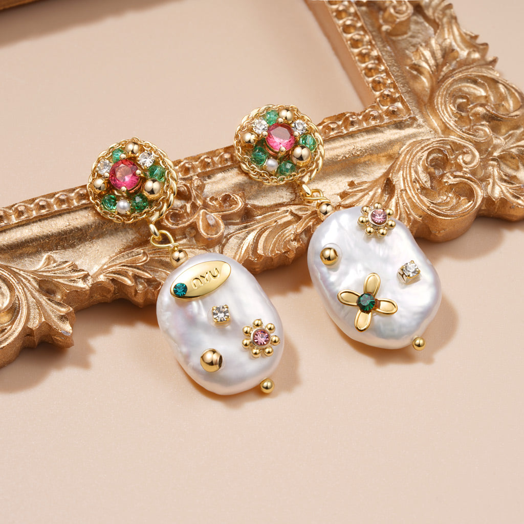 Gnoce Flower Baroque Freshwater Pearl Drop Earrings_2