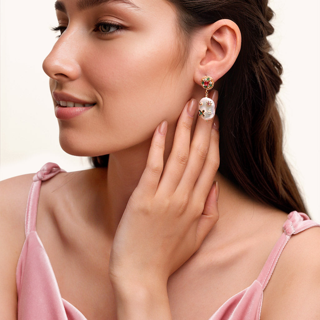 Gnoce Flower Baroque Freshwater Pearl Drop Earrings_3