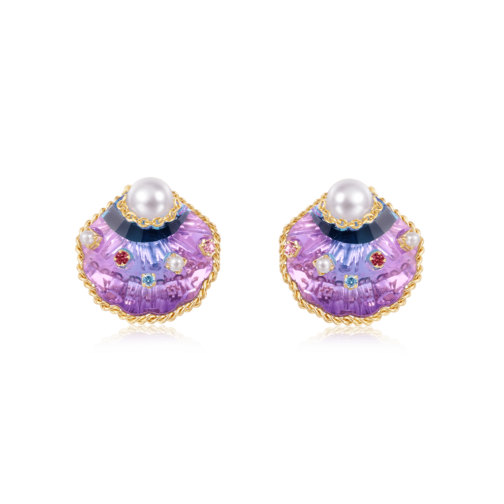Gnoce Purple Shell Freshwater Pearl Stud Earrings_1
