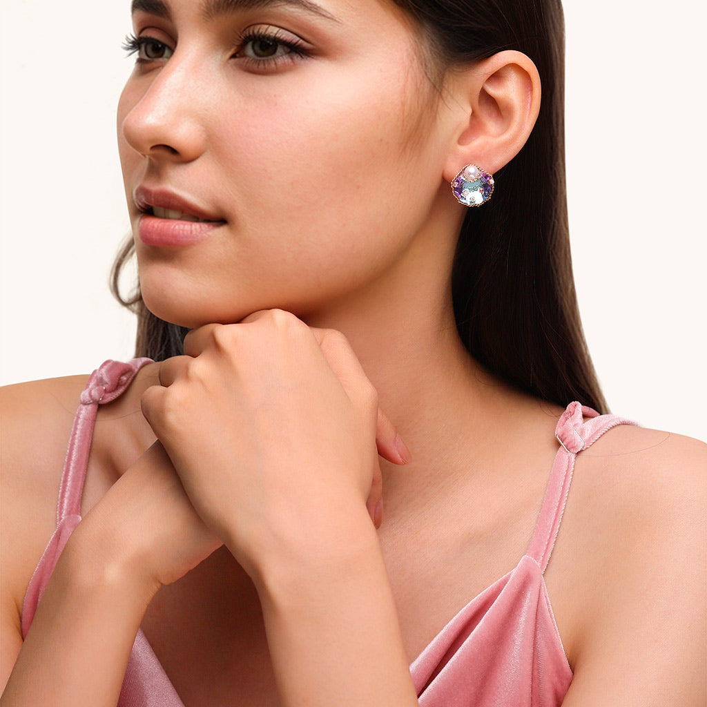 Gnoce Purple Shell Freshwater Pearl Stud Earrings_3