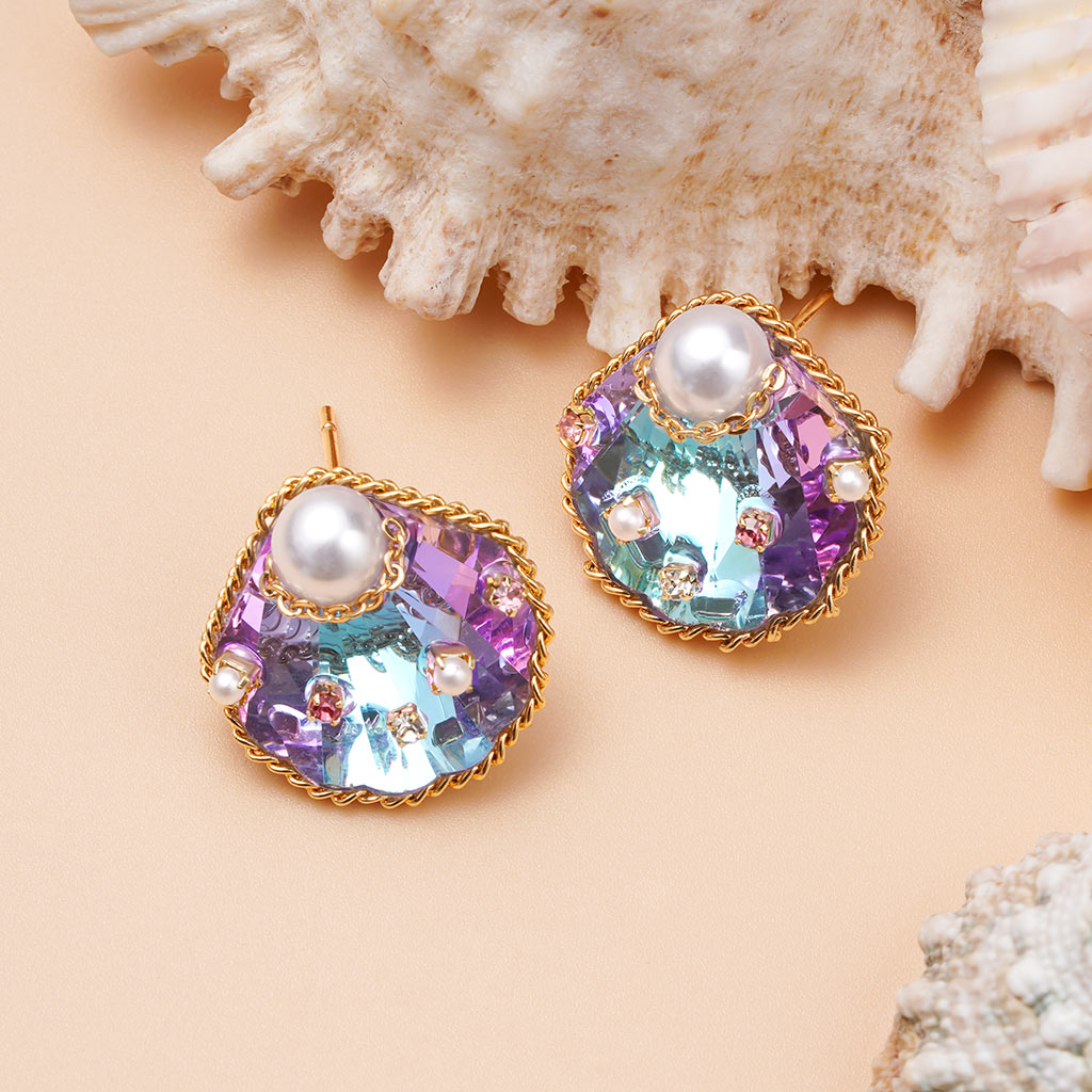 Gnoce Purple Shell Freshwater Pearl Stud Earrings_2