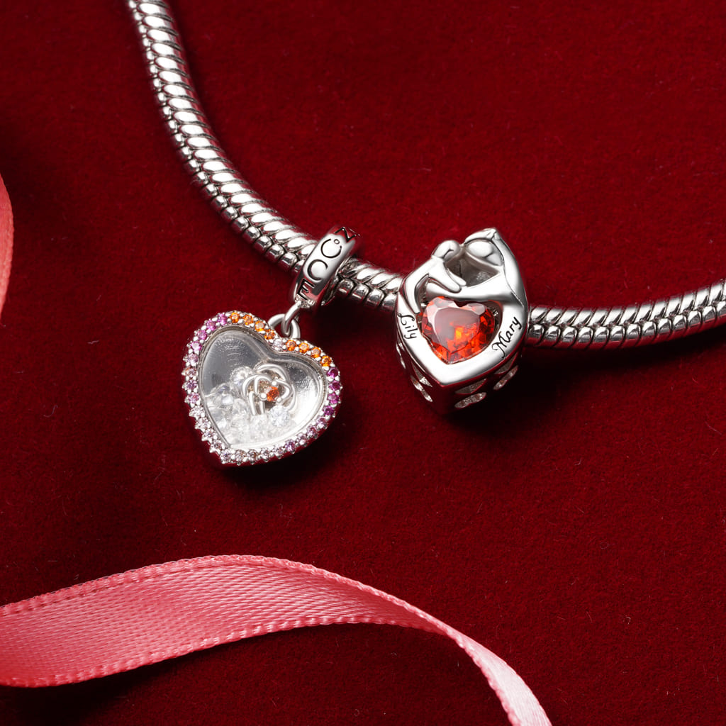 Gnoce Engravable Birthstone Mother's Day Hug Love Charm_4