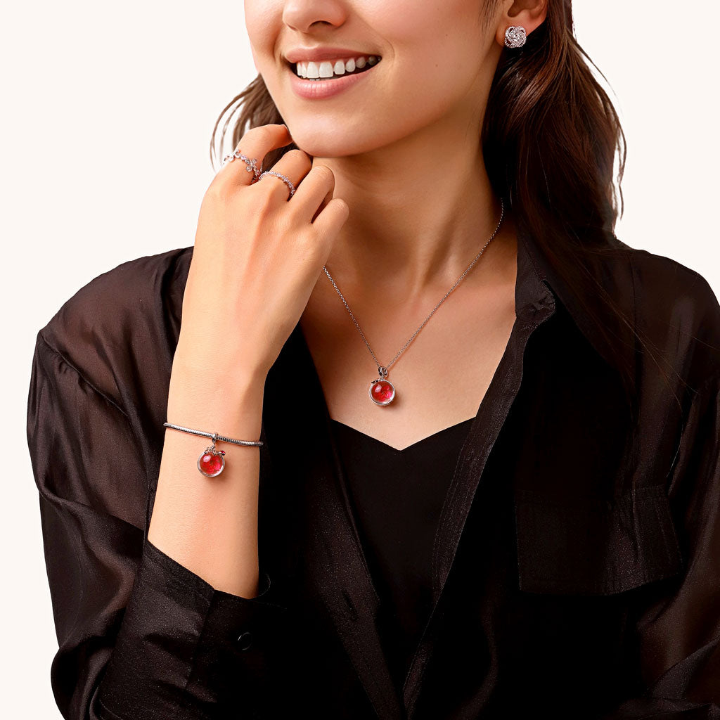 Gnoce Preserved Flower Peach Blossom Birthstone Pendant Dangle Charm_5