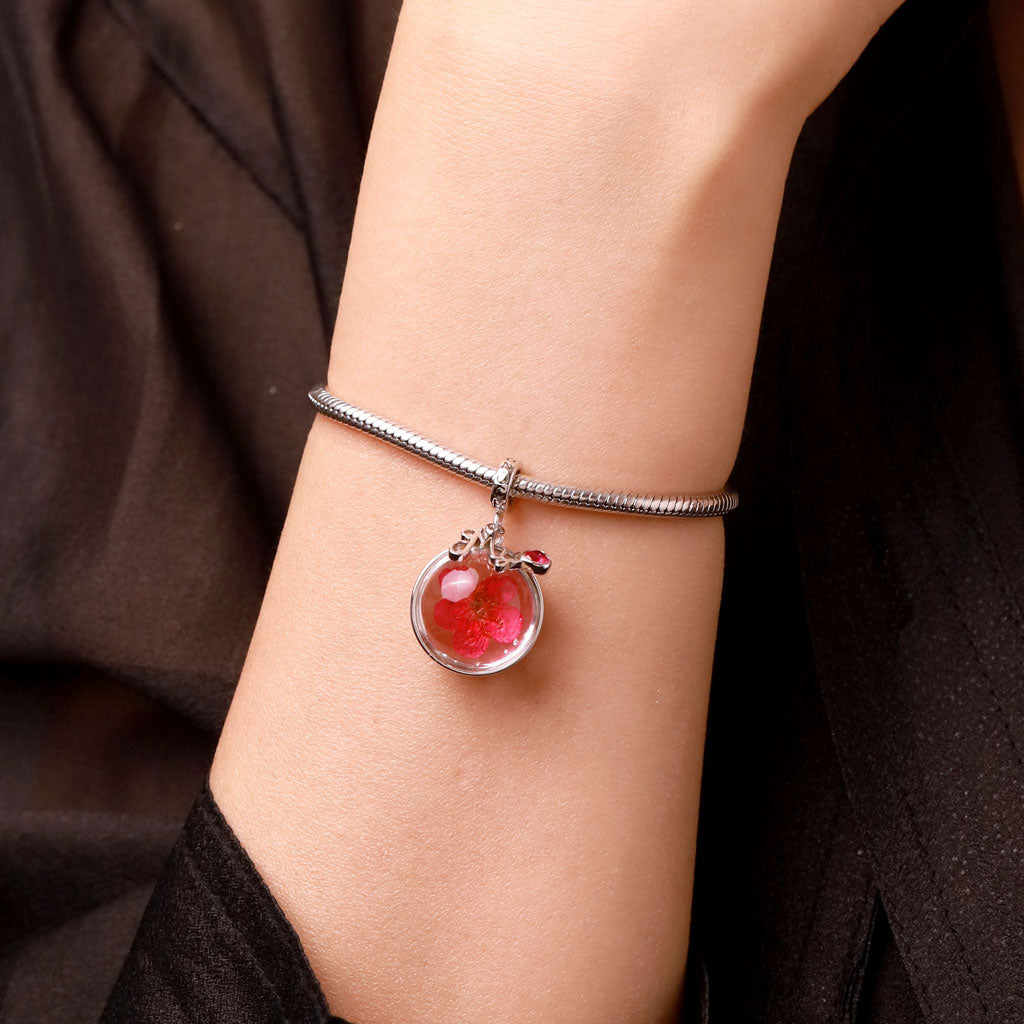 Gnoce Preserved Flower Peach Blossom Birthstone Pendant Dangle Charm_6