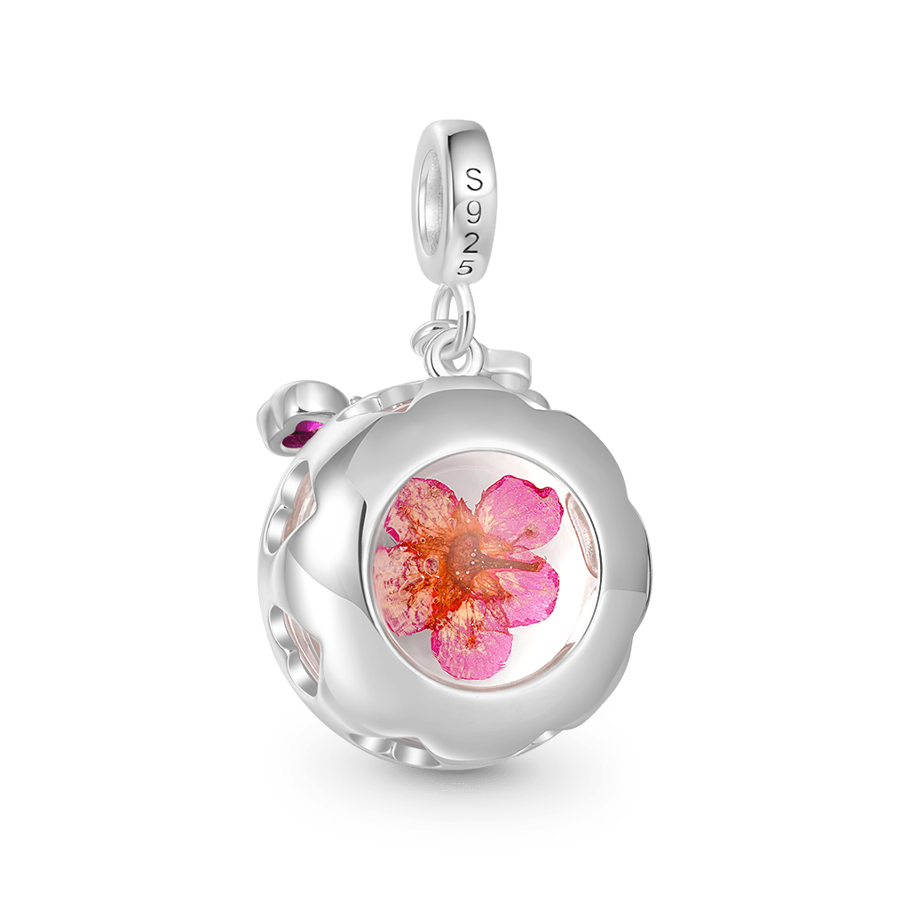 Gnoce Preserved Flower Peach Blossom Birthstone Pendant Dangle Charm_3