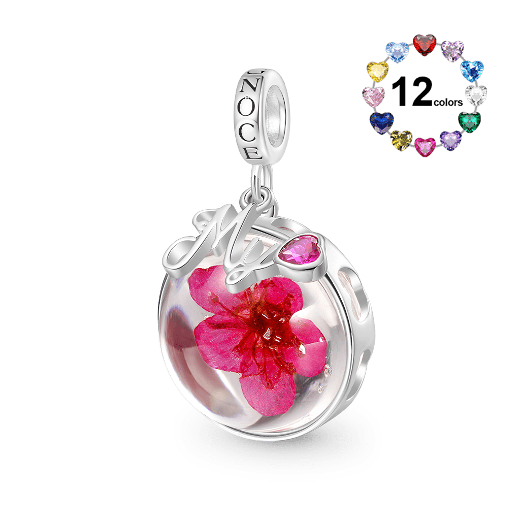 Gnoce Preserved Flower Peach Blossom Birthstone Pendant Dangle Charm_1