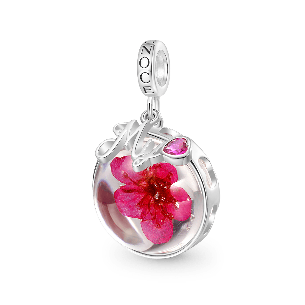 Gnoce Preserved Flower Peach Blossom Birthstone Pendant Dangle Charm_2