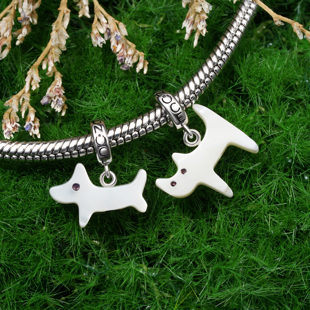 Gnoce Natural Sea Shell White Puppy Pendant Dangle Charm_3