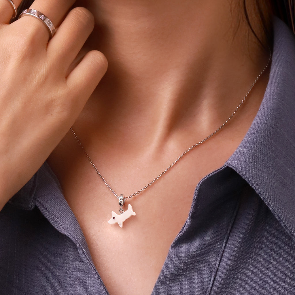 Gnoce Natural Sea Shell White Puppy Pendant Dangle Charm_5