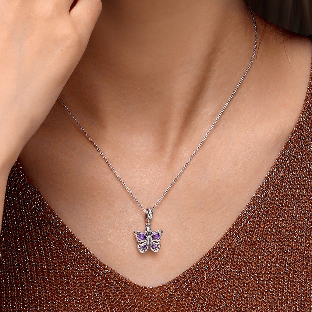 Gnoce Openable Purple Butterfly Engravable Pendant Dangle Charm_7