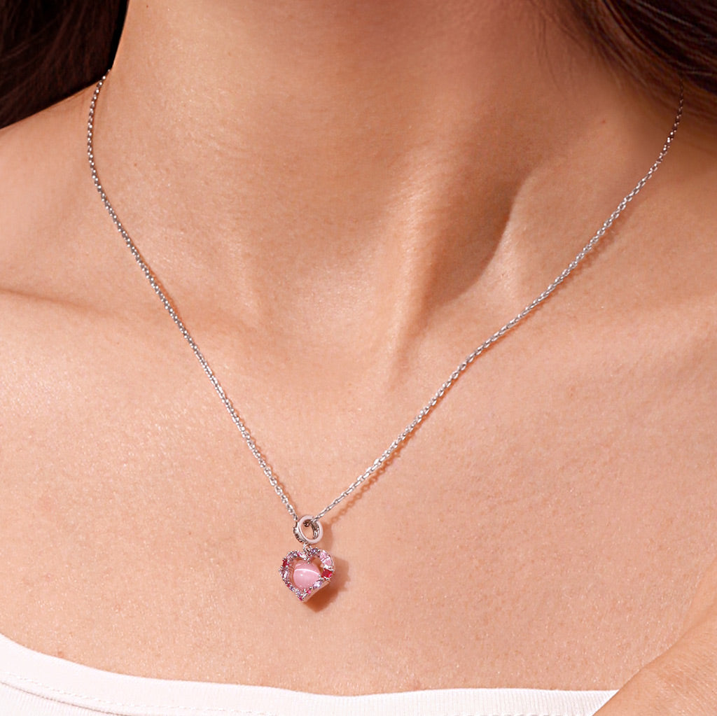 Gnoce Cat's Eye Round Bead Heart Valentine's Day Pendant Dangle Charm_4