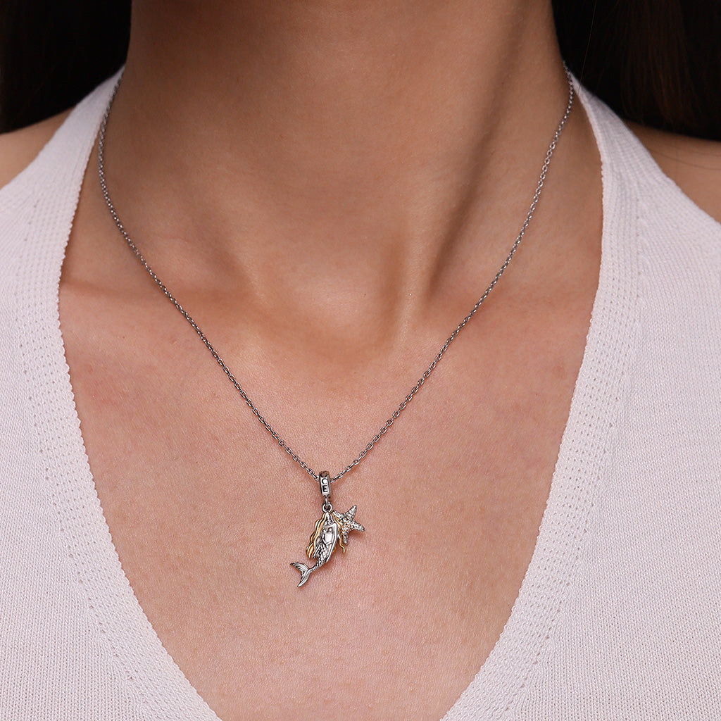 Gnoce Blonde Little Mermaid Starfish Pendant Dangle Charm_5