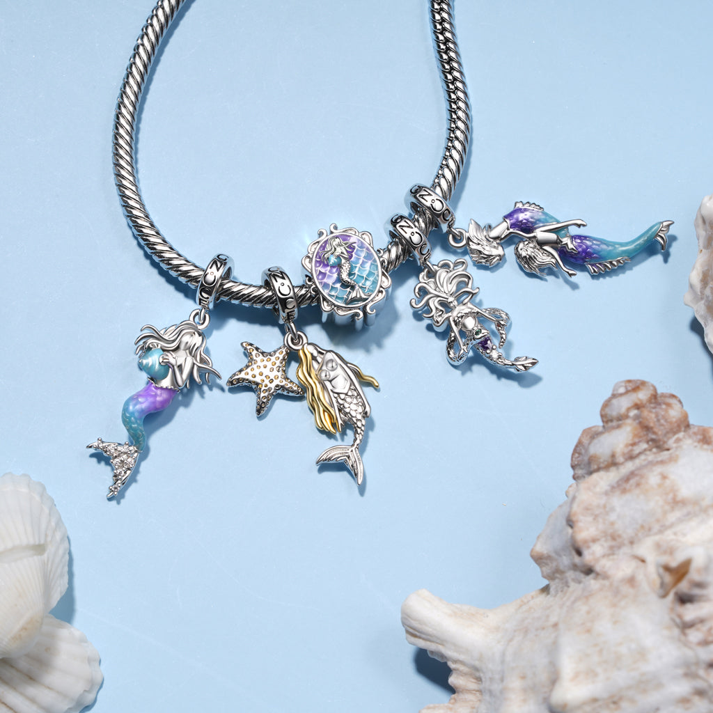 Gnoce Blonde Little Mermaid Starfish Pendant Dangle Charm_3