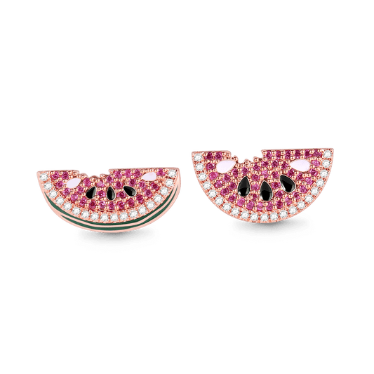 Watermelon Stud Earrings 925 Sterling Silver Asymmetric Earrings 18k Rose Gold Plated_1