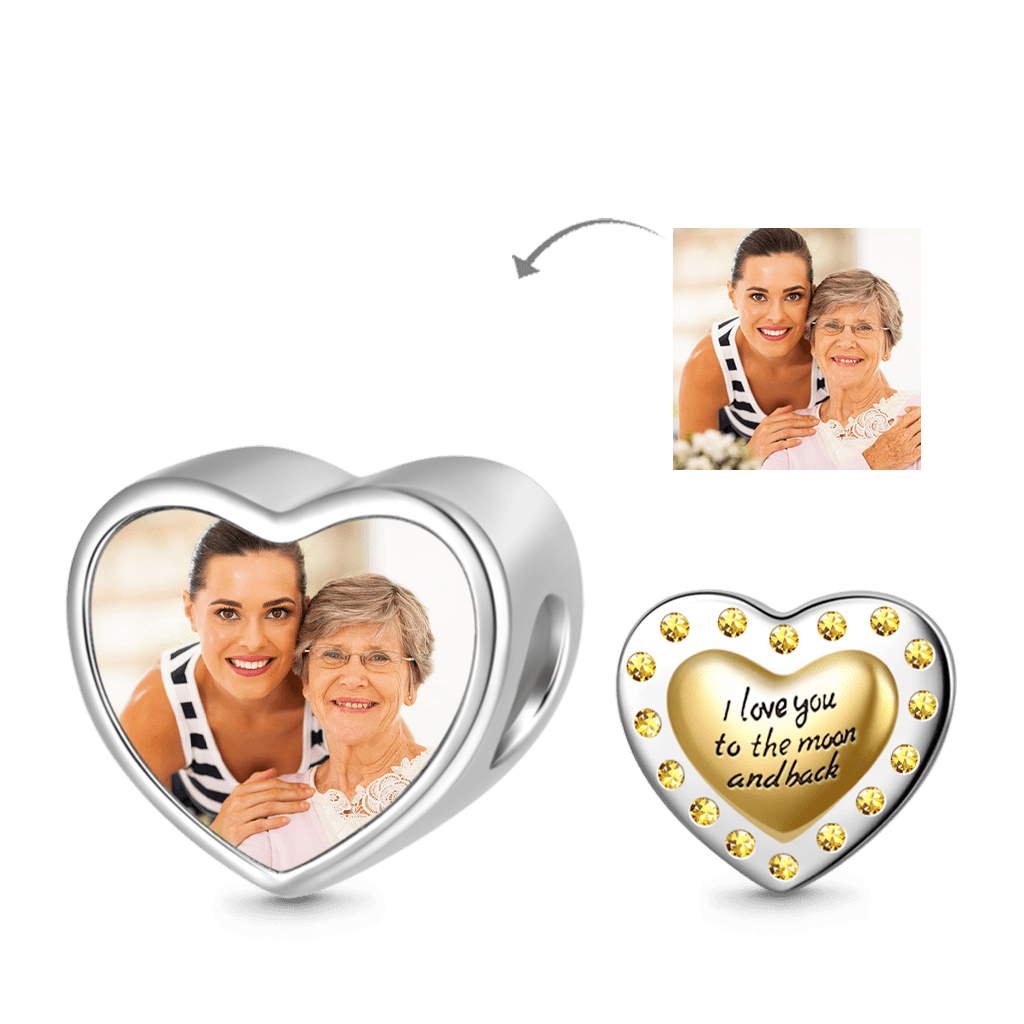 Gnoce "Love You Foever" Topaz Golden Heart Personalized Photo Charm Sterling Silver-Engraved with "I Love You to the Moon and Back"_4