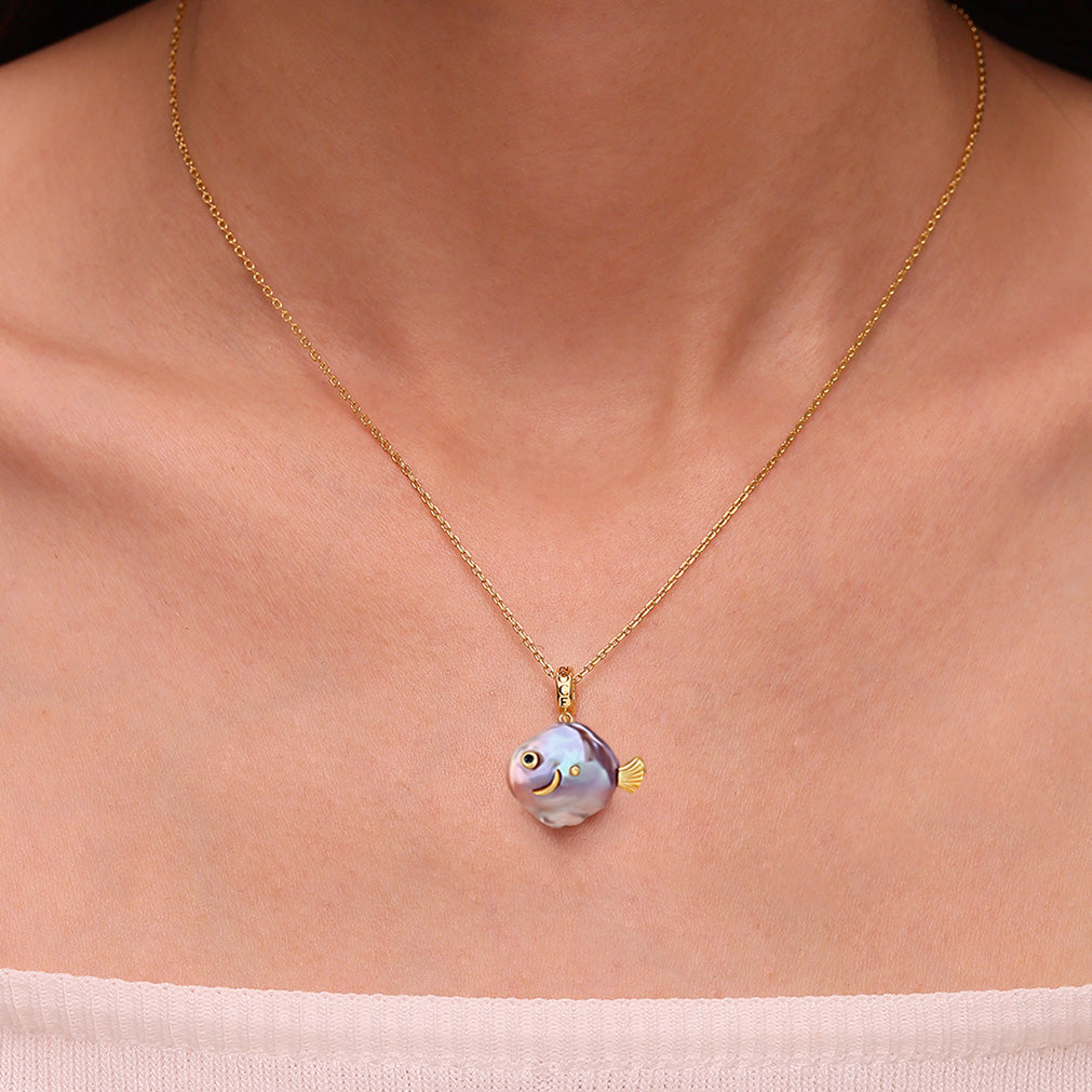 Gnoce Purple Fish Baroque Pearl Gold Plated Pendant Dangle Charm_3