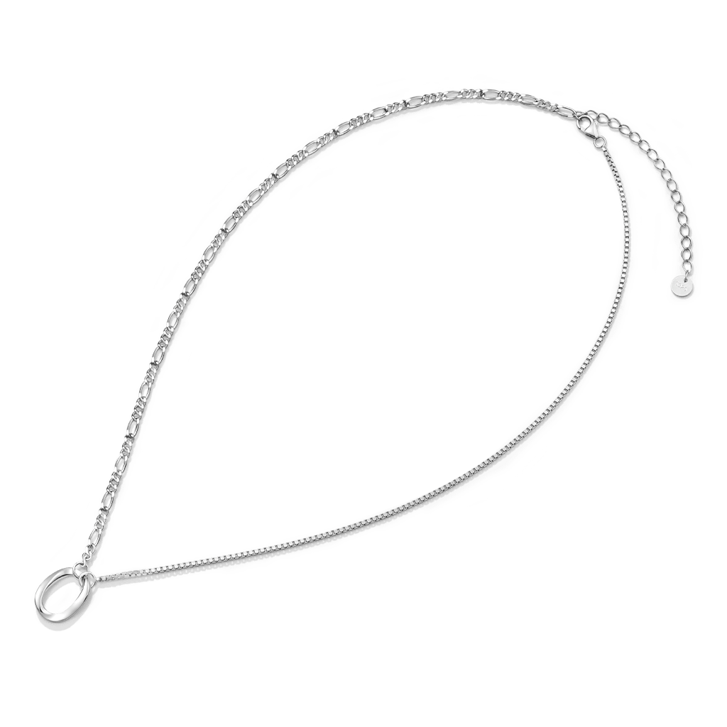 Gnoce Asymmetric Chain Hollow Oval Link Necklace_2