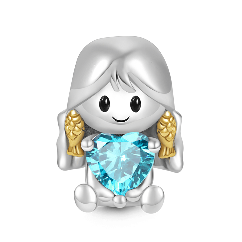 Pisces Constellation Embraces Heart Gemstone Charm Bead 925 Sterling Silver_1