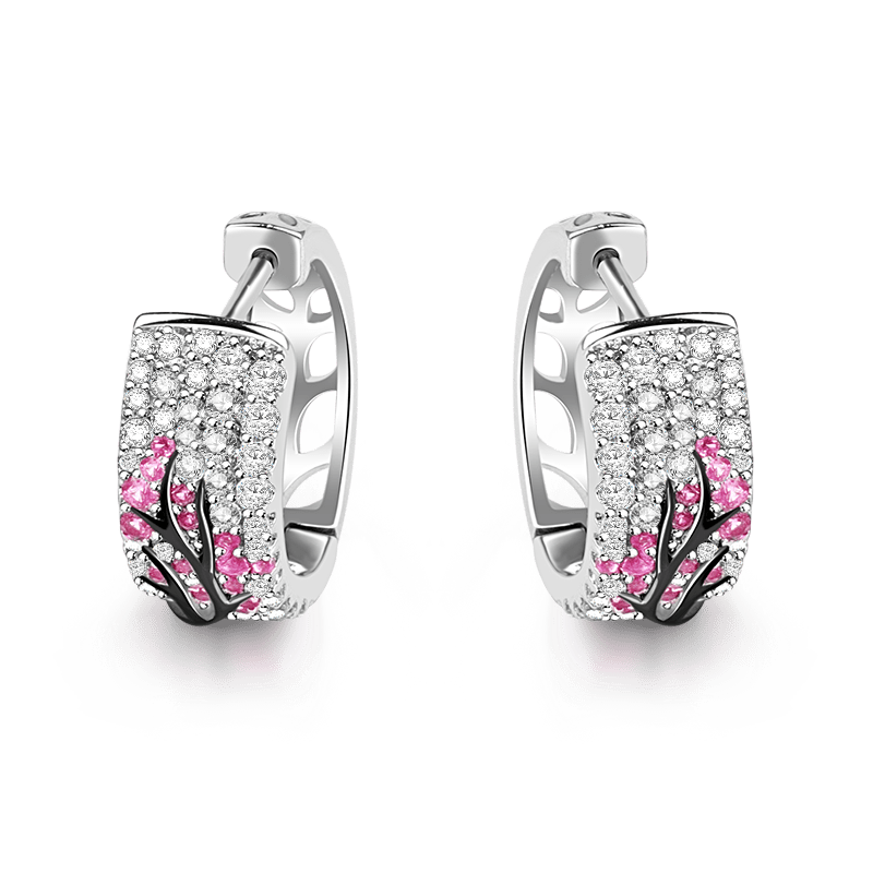 Gnoce "Wait for Love in The Winter" Plum Tree Flower Blossom Stering Silver Earrings with Zircon Stones_1