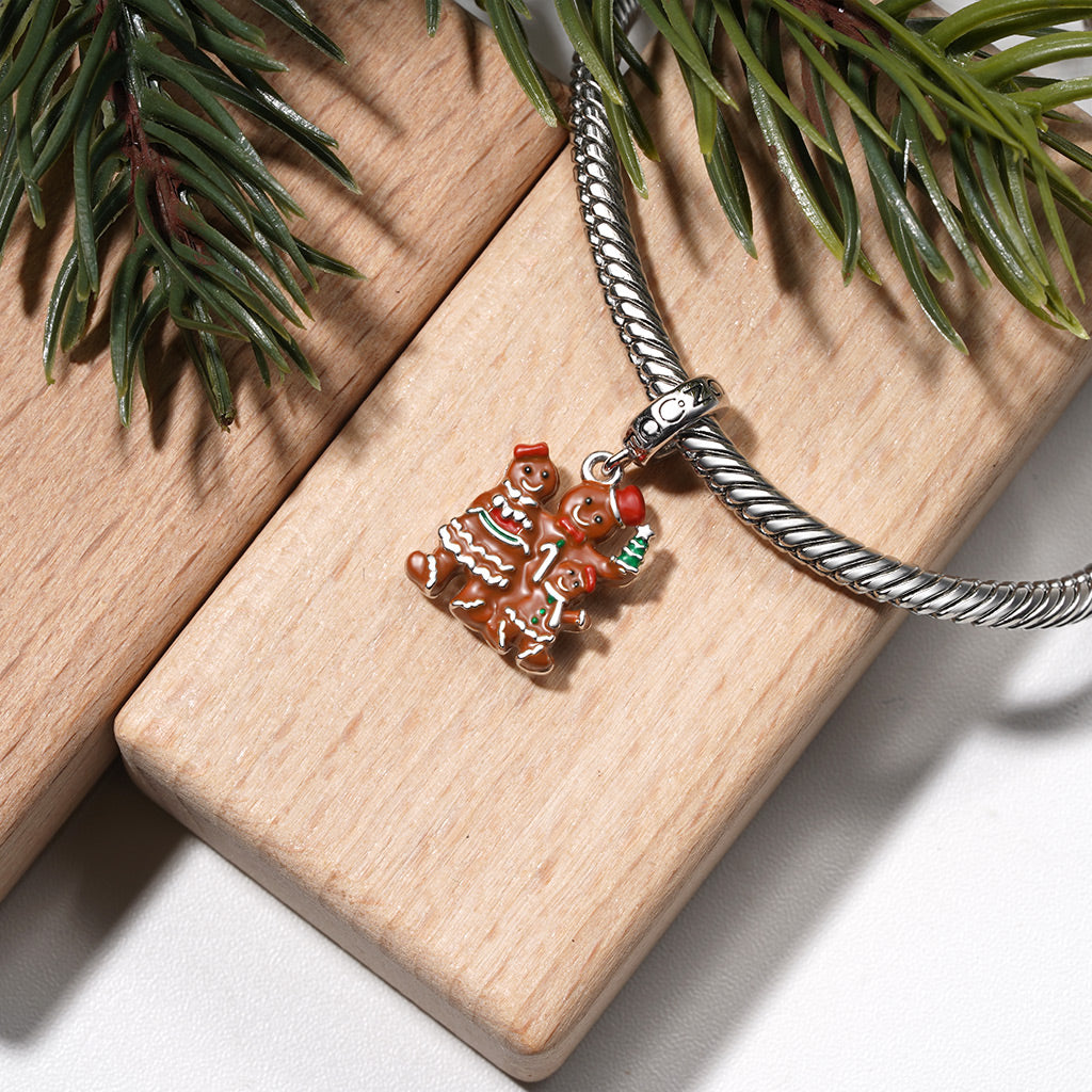 Gnoce Personalized Birthstone Christmas Gingerbread Family Pendant Dangle Charm_4