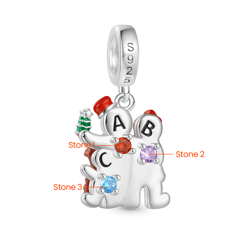 Gnoce Personalized Birthstone Christmas Gingerbread Family Pendant Dangle Charm_3