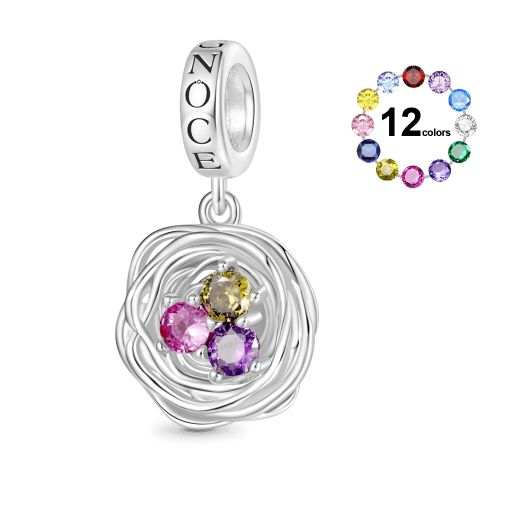 Gnoce Bird's Nest Three Eggs Birthstone Pendant Dangle Charm_1