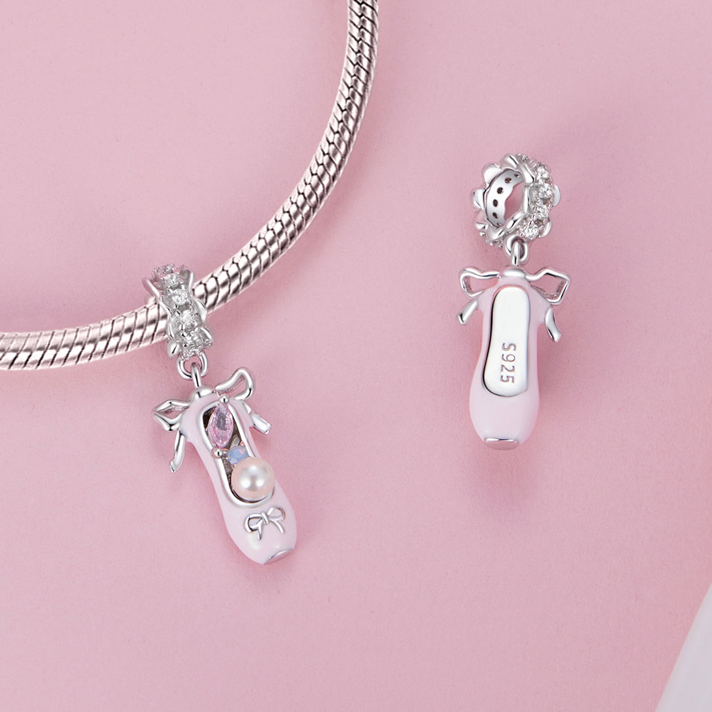 Gnoce Pink Ballet Shoe with Bow-knot Pendant Dangle Charm_2