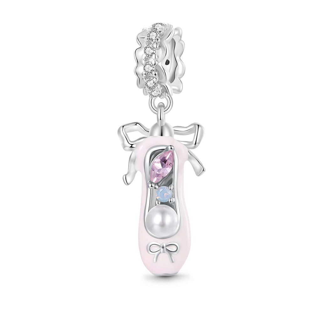 Gnoce Pink Ballet Shoe with Bow-knot Pendant Dangle Charm_1