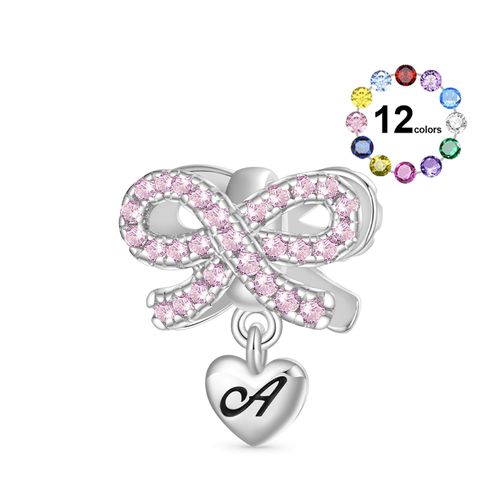 Gnoce Heart Engravable Birthstone Bowknot Pendant Dangle Charm_1