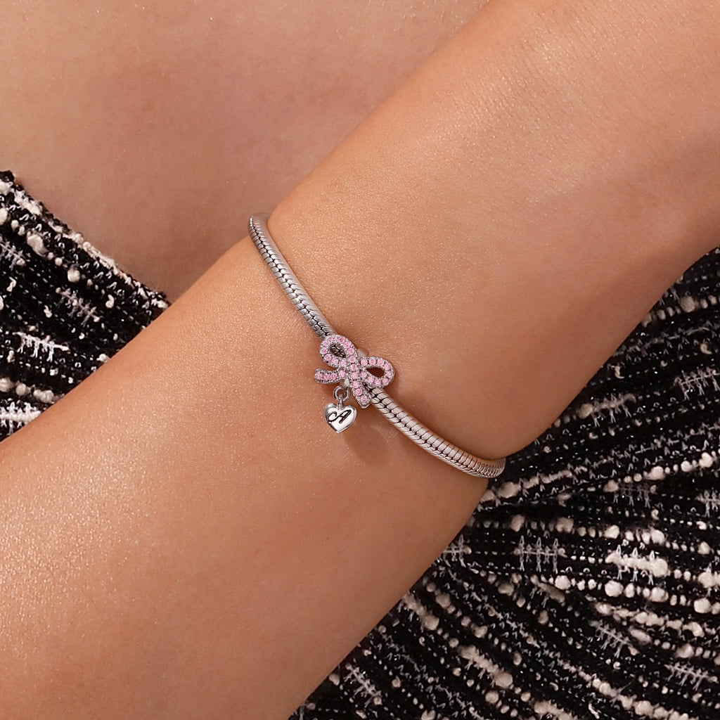 Gnoce Heart Engravable Birthstone Bowknot Pendant Dangle Charm_6