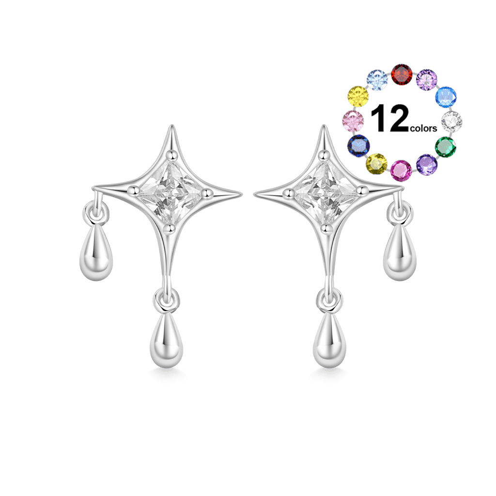 Gnoce Shiny Birthstone Cz Dripping Star Stud Earrings_1