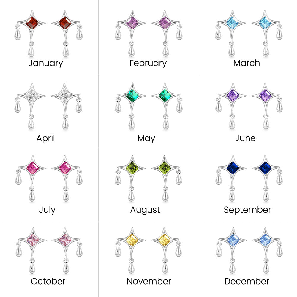 Gnoce Shiny Birthstone Cz Dripping Star Stud Earrings_7
