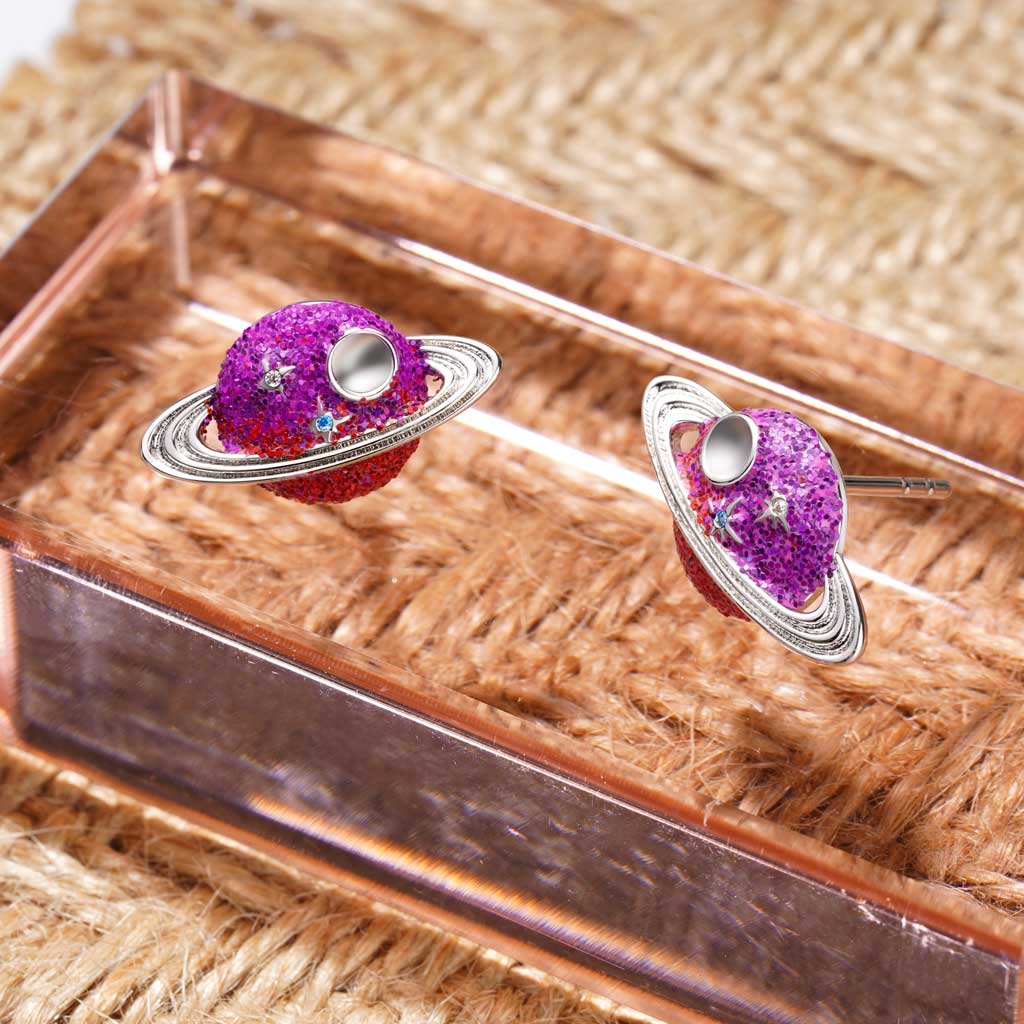 Gnoce Purple Red Gradient Planet Stud Earrings_2