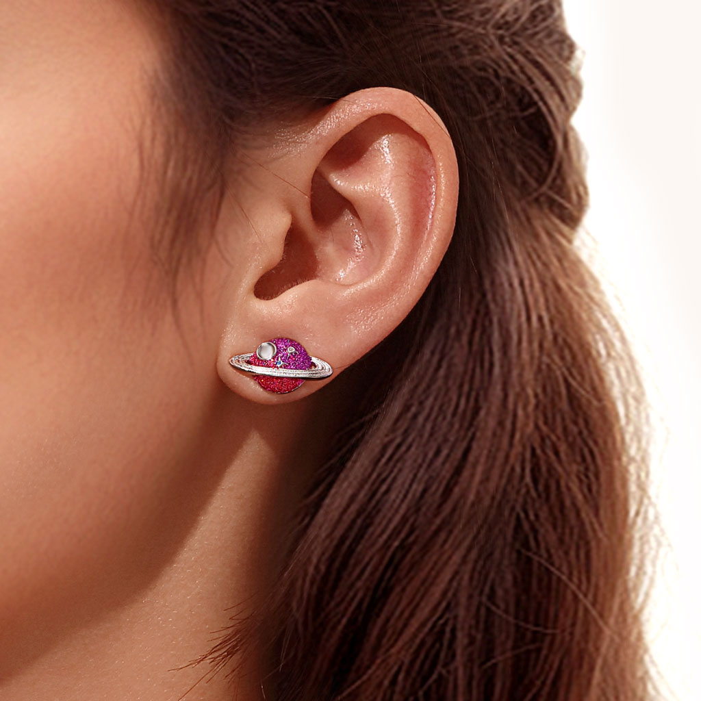 Gnoce Purple Red Gradient Planet Stud Earrings_4