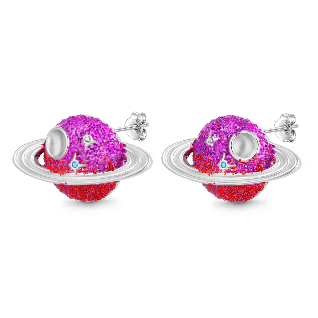 Gnoce Purple Red Gradient Planet Stud Earrings_1