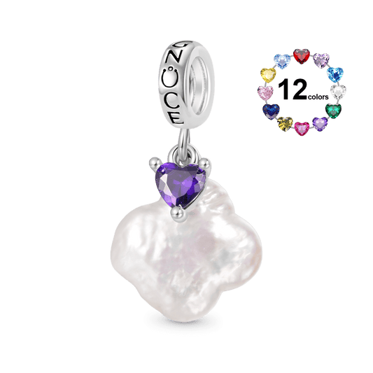 Gnoce Natural Four-leaf Clover Pearl Birthstone Heart Pendant Dangle Charm_1