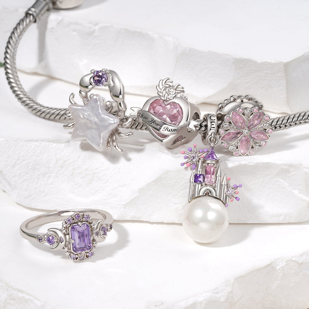 Gnoce White Pearl Castle Pendant Dangle Charm_3