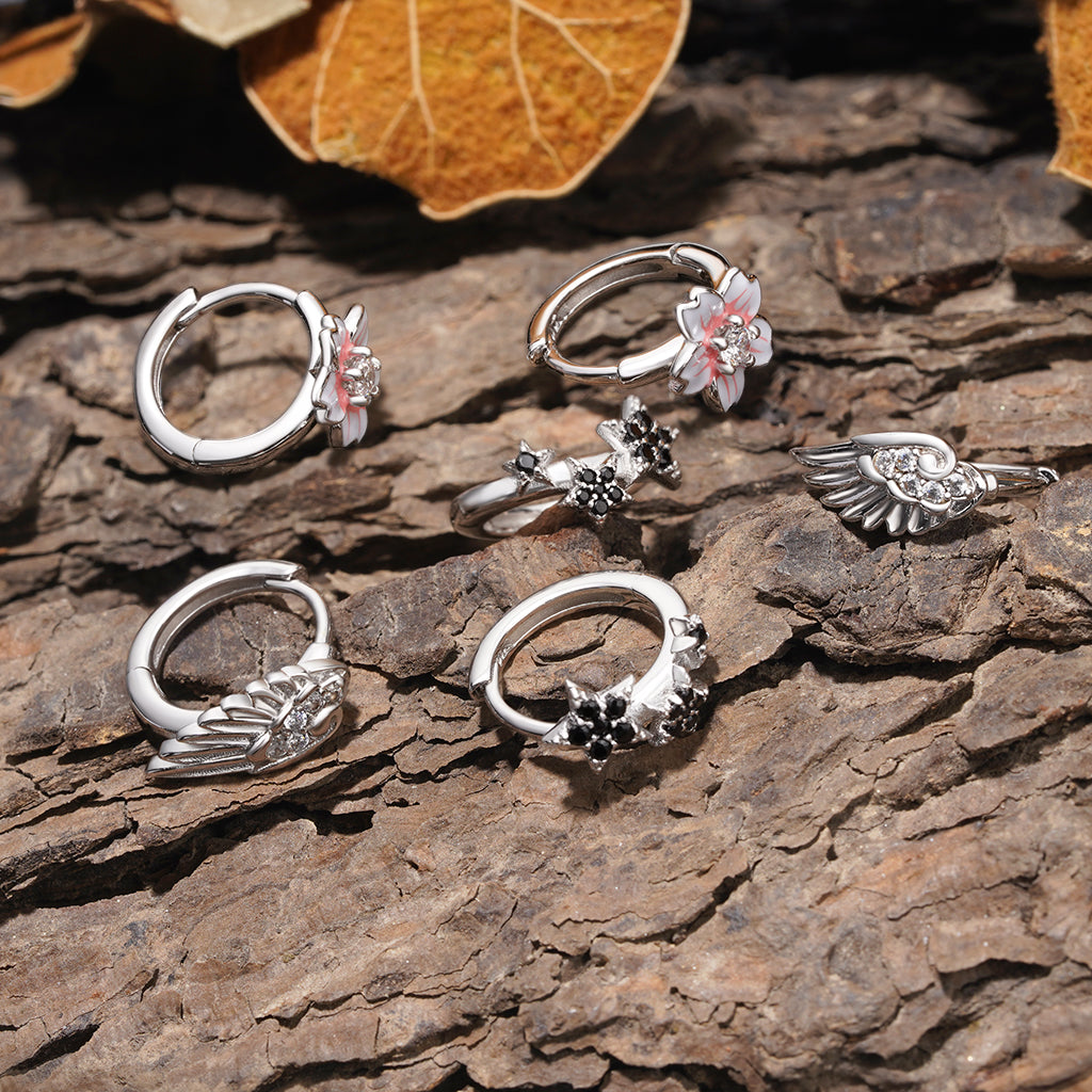 Gnoce Pentagram Design Shiny Hoop Earrings_3