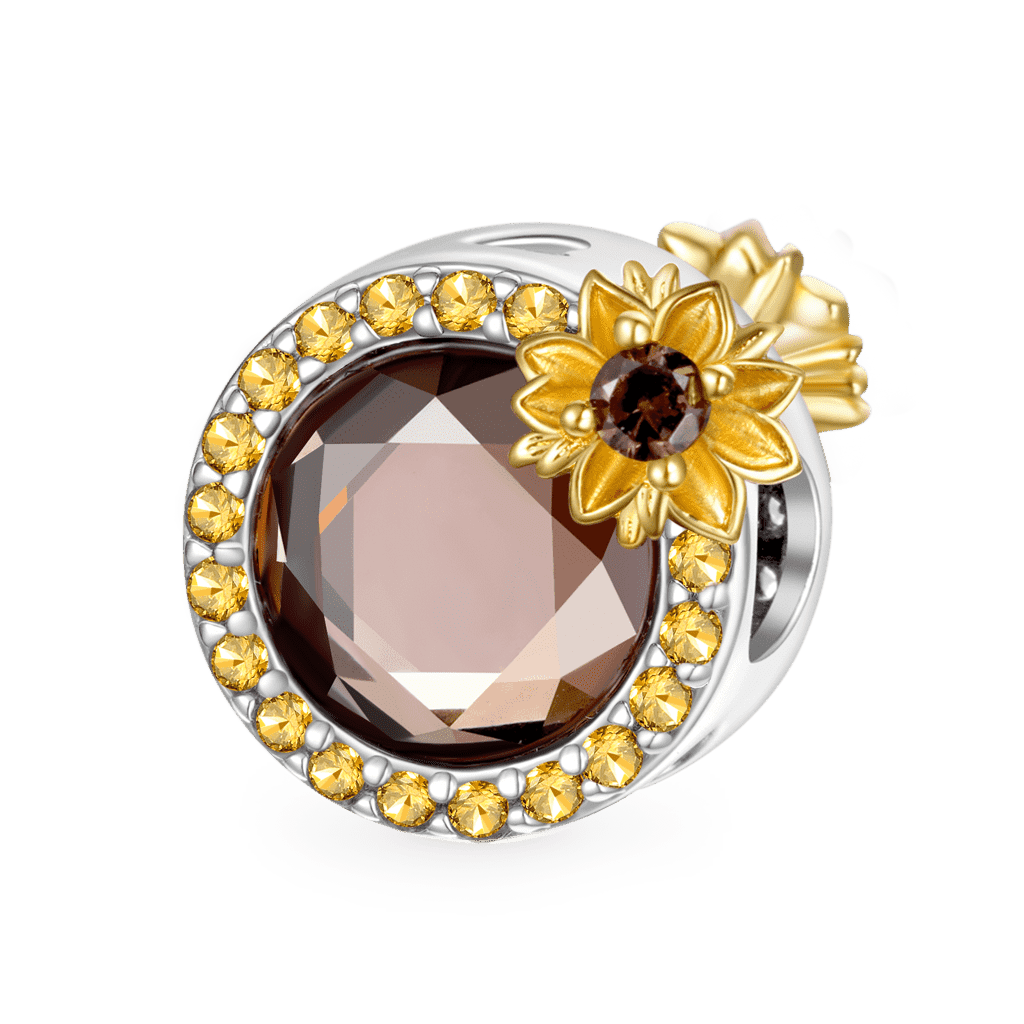 Gnoce Sunflower Round-cut Smoky Zircon Charm_1