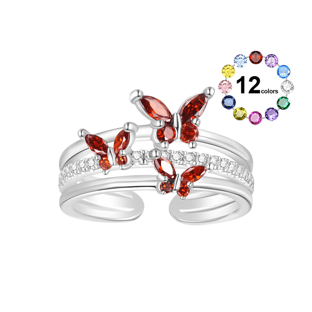 Gnoce Elegant Birthstone Butterfly Open Ring_1