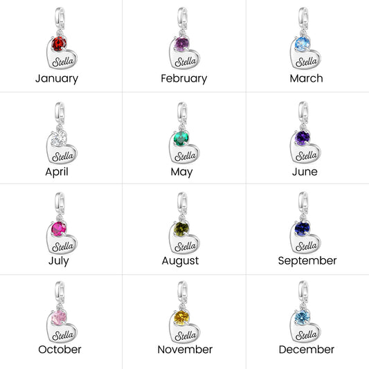 Gnoce Heart Engravable Birthstone Clasp Clusters Charm_7