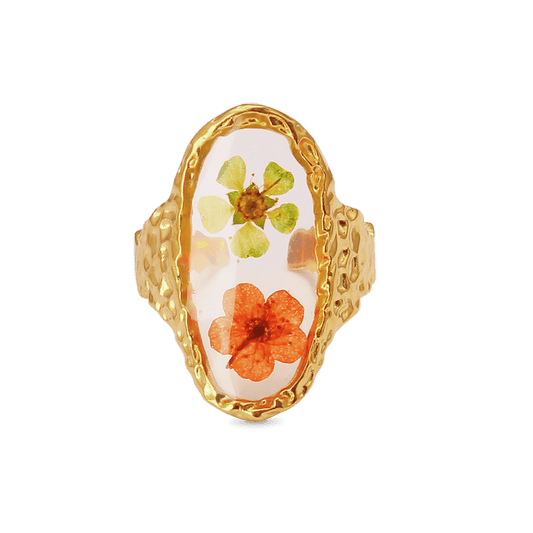 Gnoce Hammered Transparent Oval Flower Open Ring_1