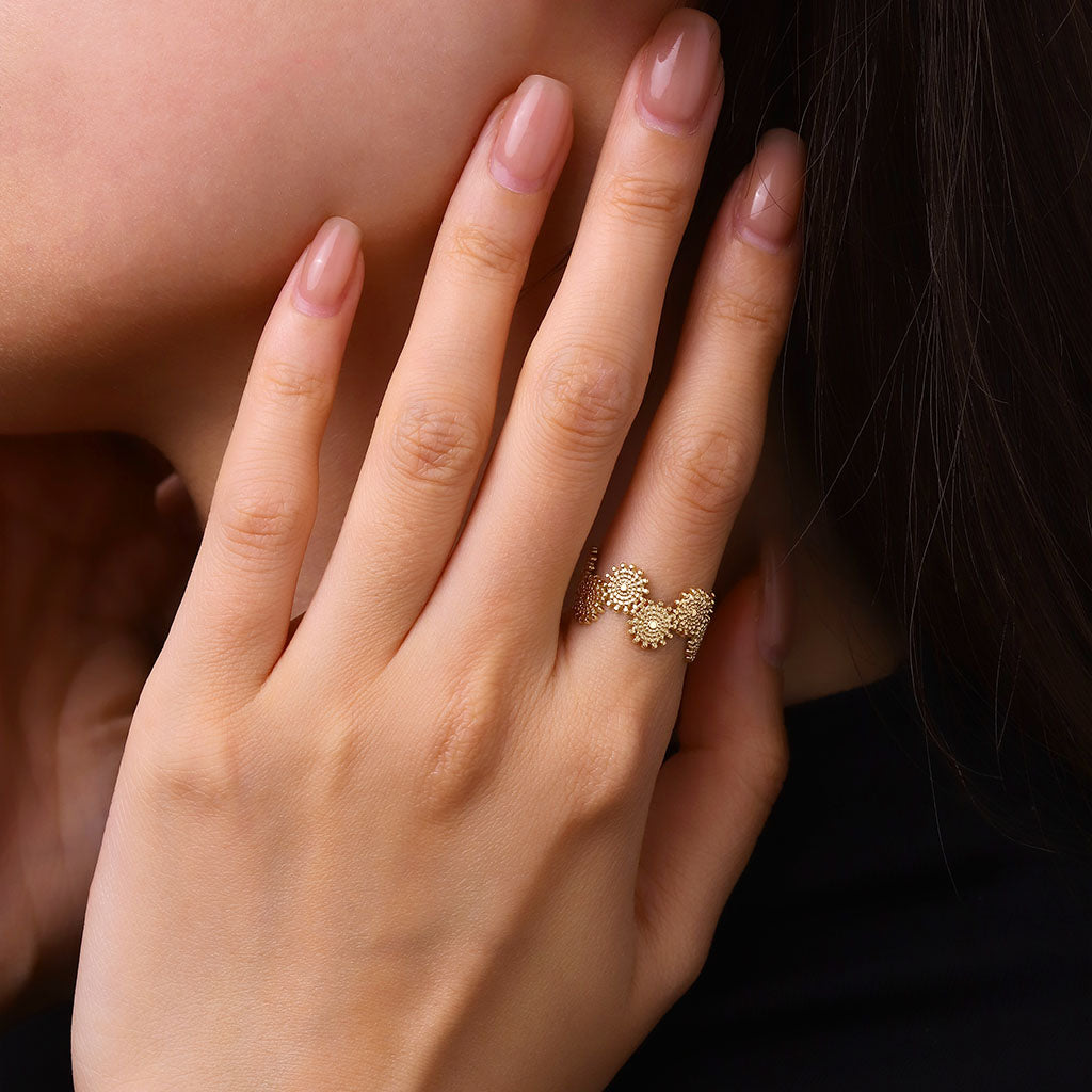 Gnoce Stunning Texture Stitching Gold Adjustable Ring_4